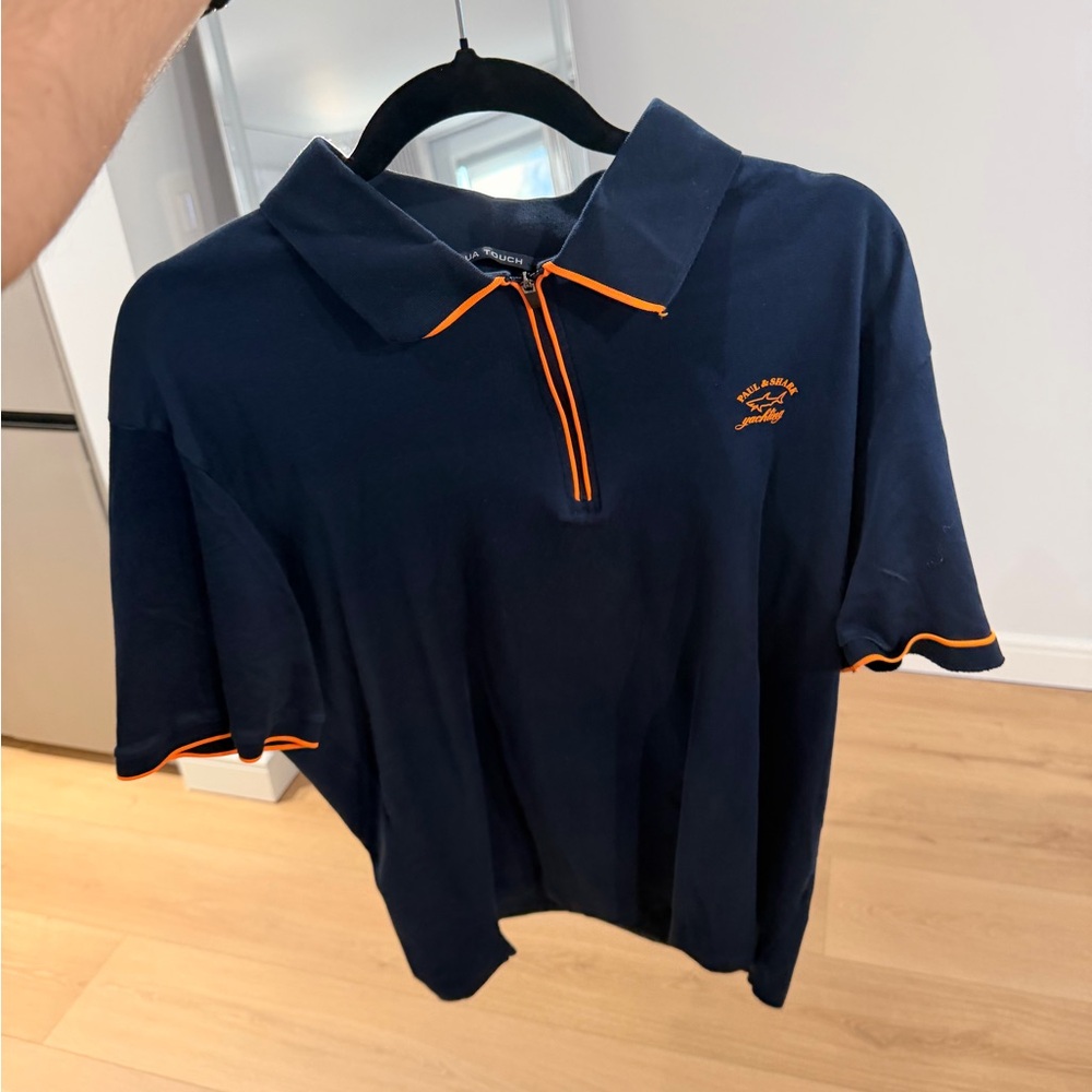 Paul & Shark Polo Shirt with Orange Trim - Navy